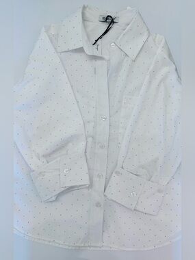 Velvet Heart Classic White Blouse Shirt with Rhinestones NWT